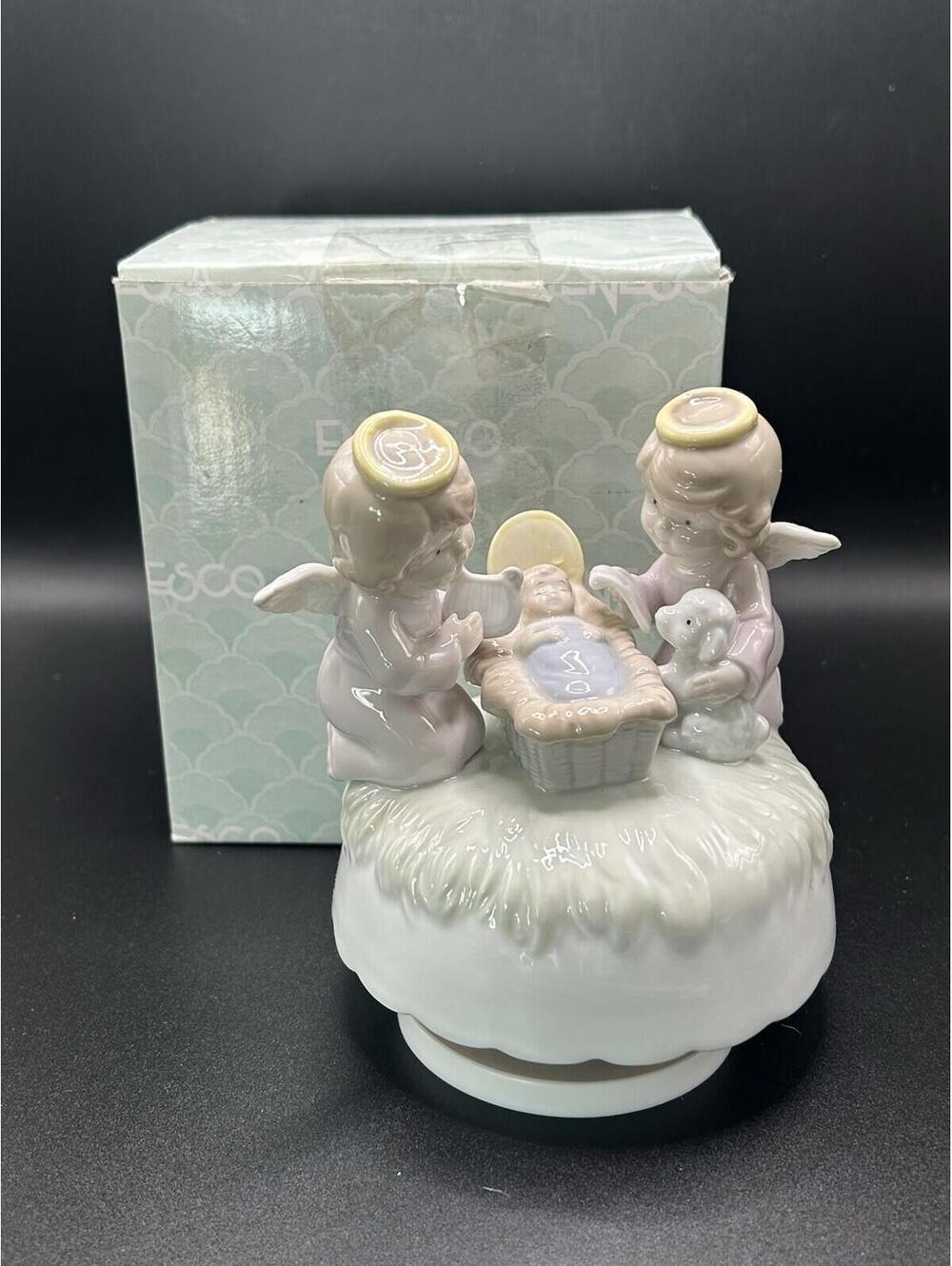 Vintage The Blessed Infant Jesus and Angels Music Box O Holy Night Christmas 90s